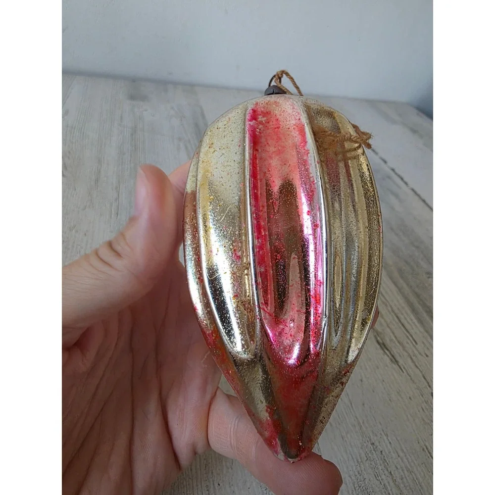 Antique indent parachute rainbow ornament Xmas tree pink red